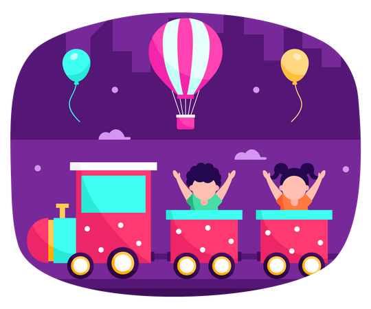 Kids enjoying toy train ride  Illustration