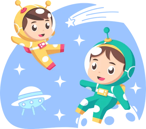 Kids exploring space  일러스트레이션