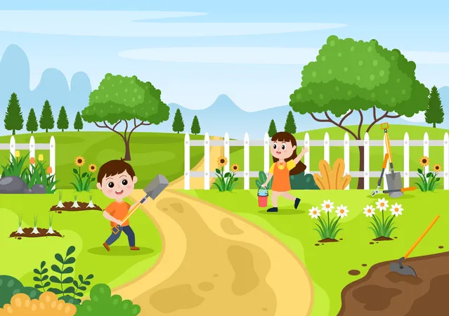 Kids farming Illustration