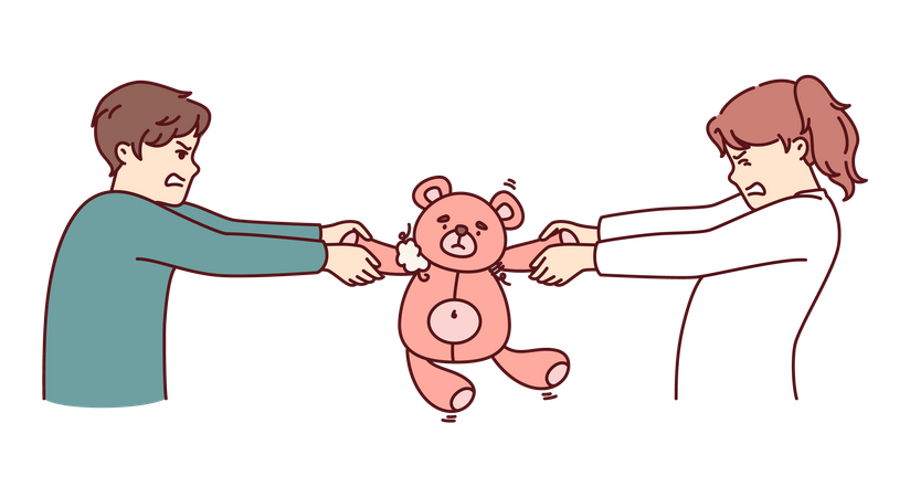 Kids fighting for teddy bear  Illustration