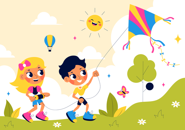Kids flying kite in park  Illustration