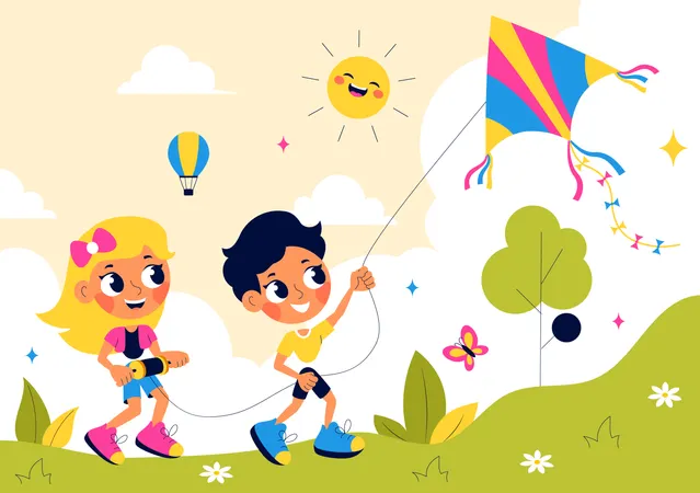 Kids flying kite in park  Illustration