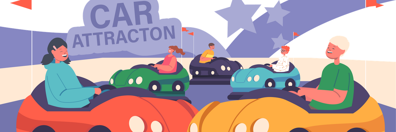 Kids getting refreshment at Amusement Park  Illustration