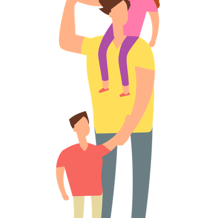 Kids going for movie with their father  Illustration