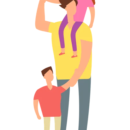 Kids going for movie with their father  Illustration