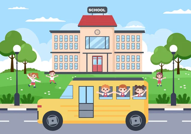 Kids going to school Illustration