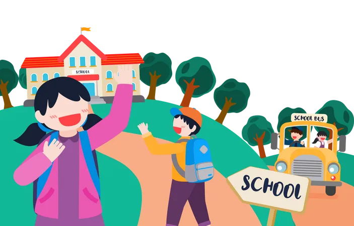 Kids going to school  Illustration