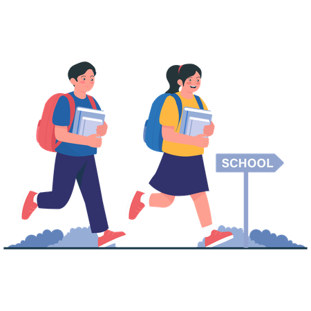 Kids Going to School  Illustration