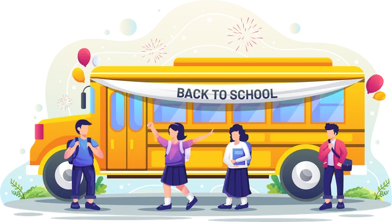 Kids going to school in bus  Illustration