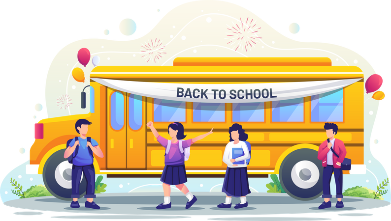 Kids going to school in bus  Illustration