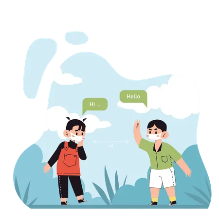 Kids Greeting each other  Illustration