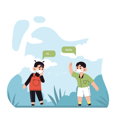 Kids Greeting each other  Illustration