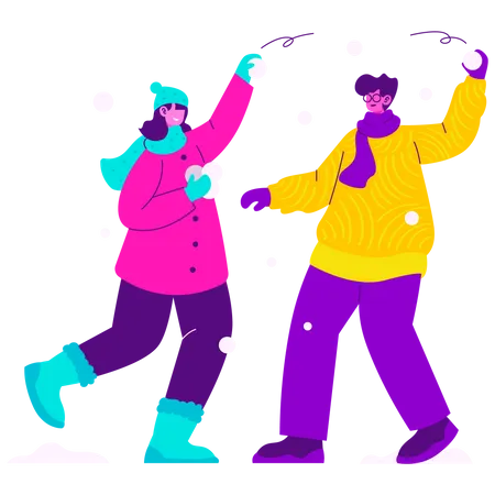 Kids Have a Snowball Fight  Illustration