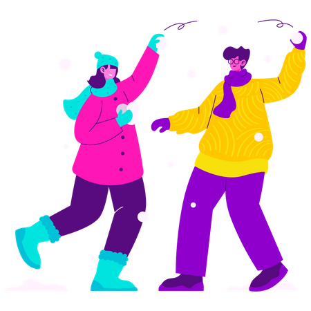 Kids Have a Snowball Fight  Illustration