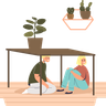 illustration for kids hiding under table