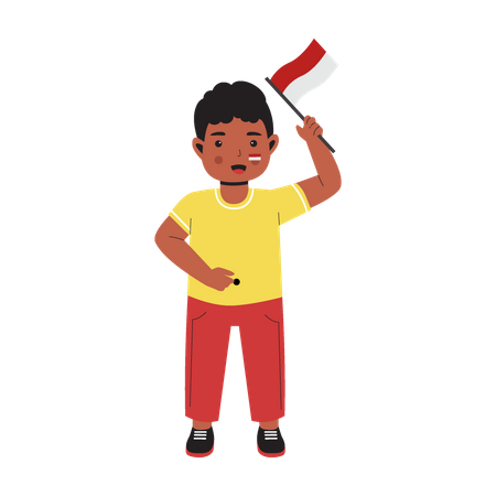 Kids holding a flag and celebrate Indonesia independence day  Illustration