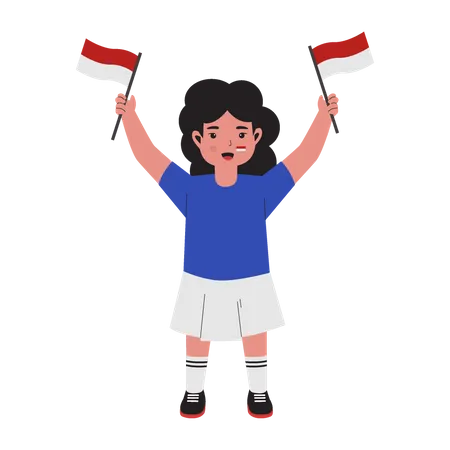 Kids holding a flag and celebrate Indonesia independence day  Illustration