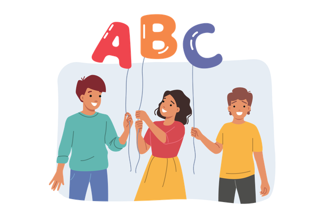 Kids holding alphabet balloon  Illustration