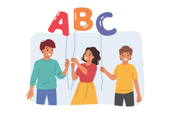 Kids holding alphabet balloon  Illustration