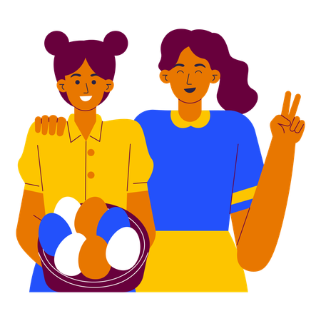 Kids holding egg basket  Illustration