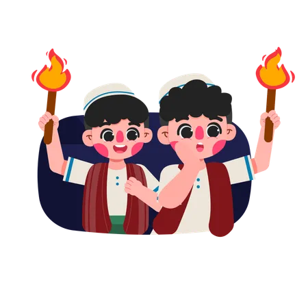 Kids holding fire torch  Illustration