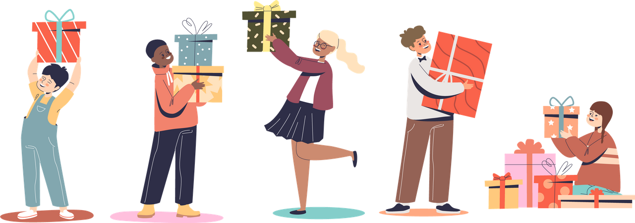 Kids holding gifts  Illustration