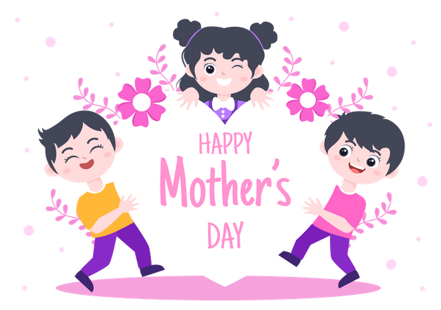 Kids Holding Happy Mothers Day Banner Illustration