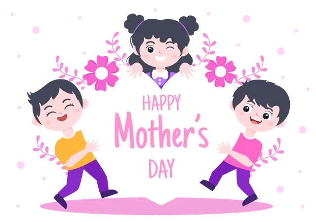 Kids Holding Happy Mothers Day Banner  イラスト