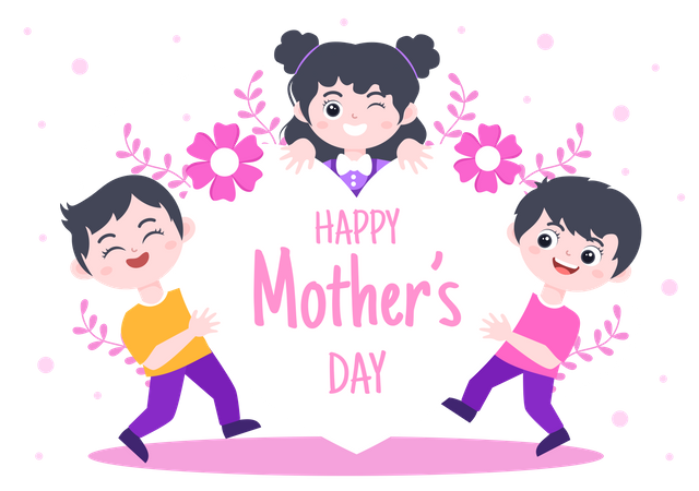 Kids Holding Happy Mothers Day Banner  Illustration