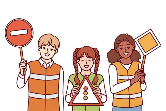 Kids holding traffic sign  Illustration