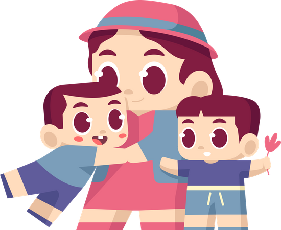 Kids hugging mother on mothers day  Illustration