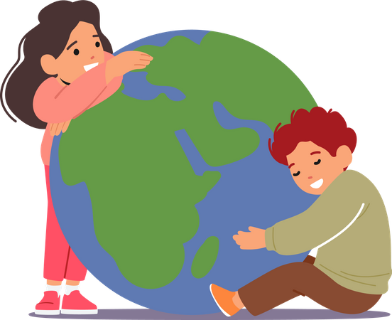 Kids hugging planet earth  Illustration