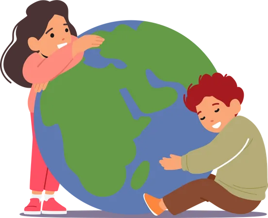 Kids hugging planet earth  Illustration