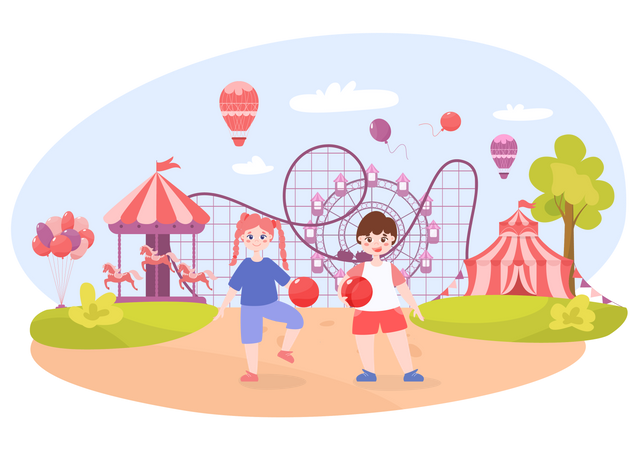 Kids in amusement park  Illustration