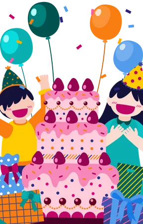 Kids in birthday party Illustration