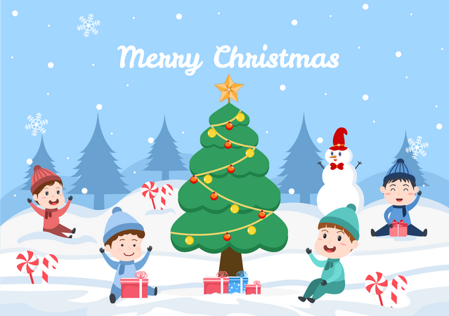 Kids In Christmas  Illustration