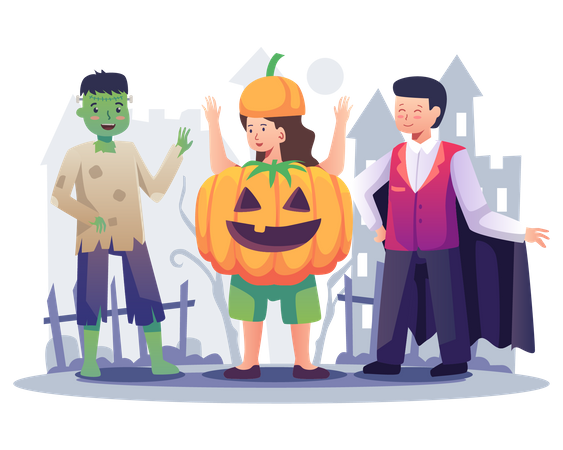 Kids in Halloween clothes  Illustration