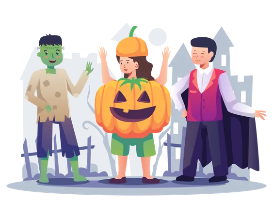 Kids in Halloween clothes  Illustration