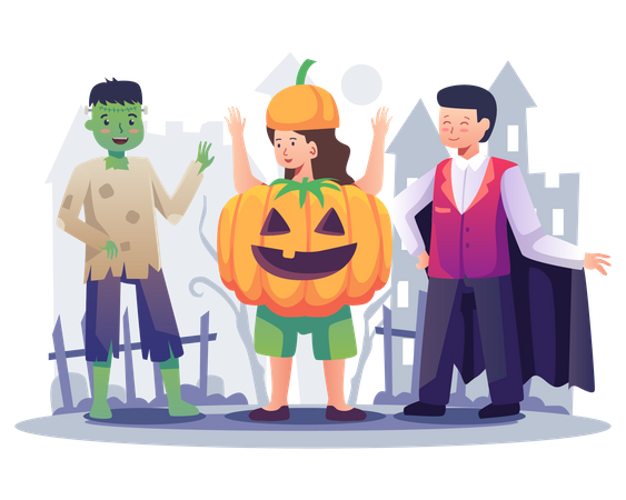 Kids in Halloween clothes  Illustration