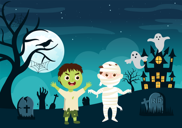 Kids in Halloween costume  Illustration