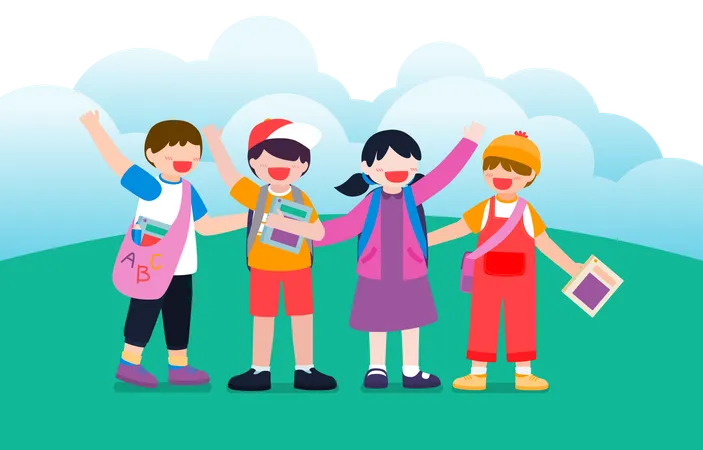 Back To School The School Has Opened The Semester Students Go Back To School To Study Subjects Such As Art Sports Mathematics Science And Students Also Go On Field Trips Outside Of School イラスト