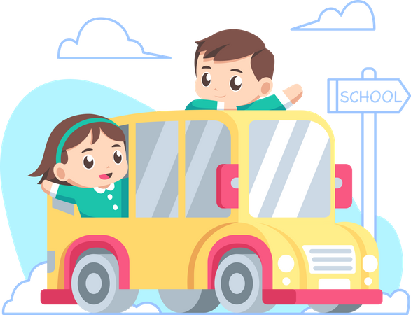 Kids in school bus going to school  Illustration