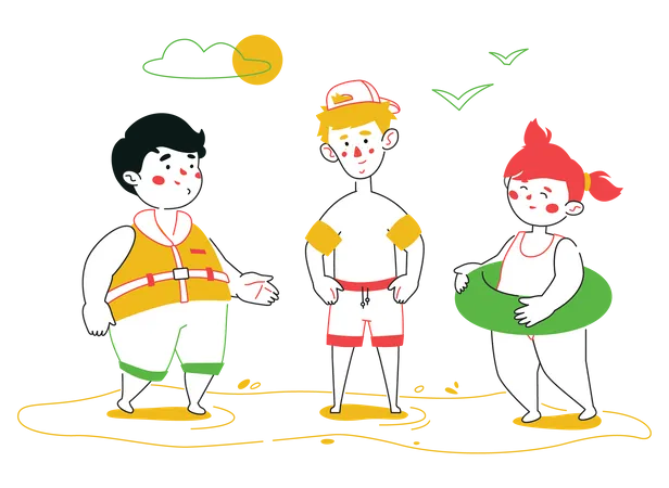 Kids in swimsuits Illustration
