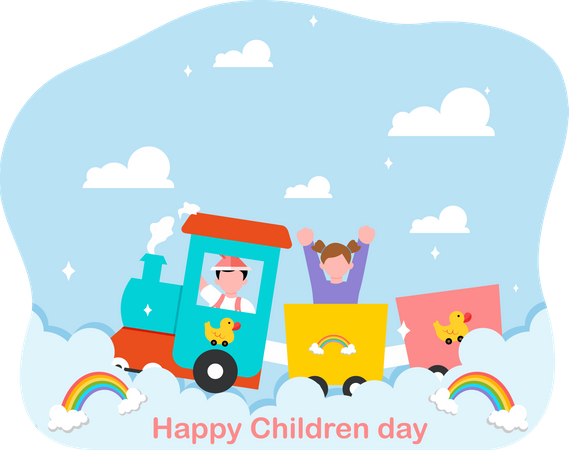 Kids in toy train  Illustration