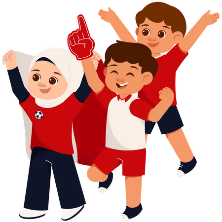 Kids Indonesian Sport Supporters  Illustration