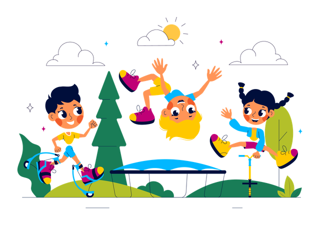 Kids jumping in park  Illustration