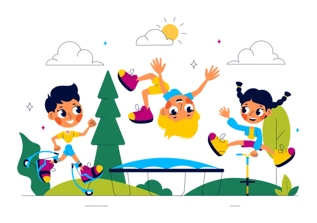 Kids jumping in park  Illustration