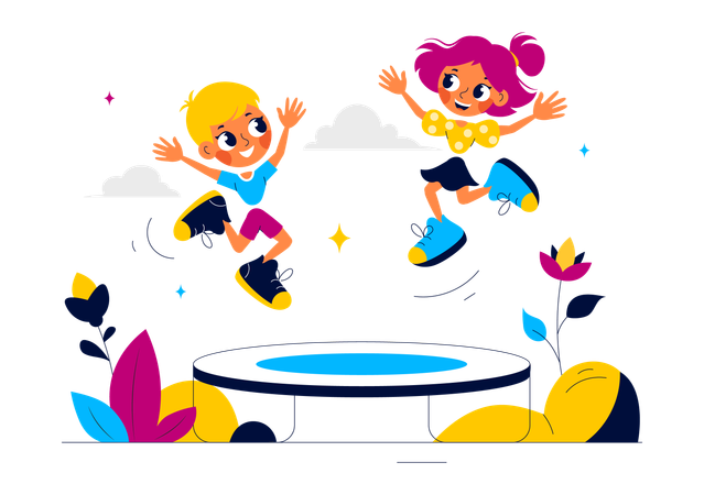 Kids jumping on trampoline  Illustration