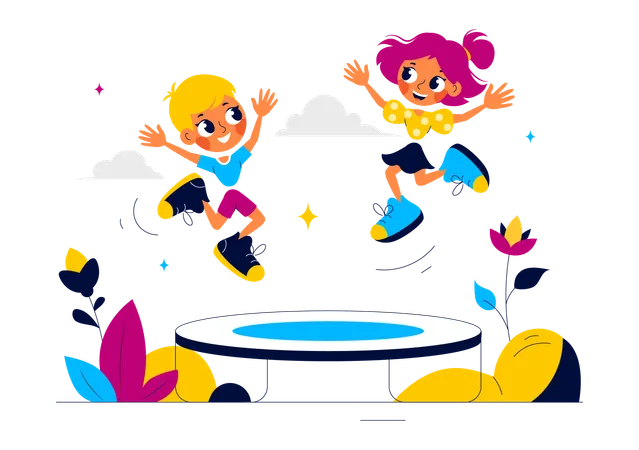 Kids jumping on trampoline  Illustration