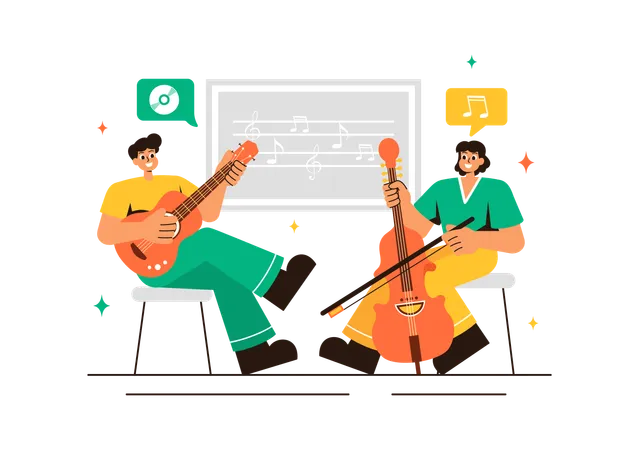 Kids learn to play instruments in Music School  Illustration